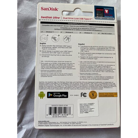 SanDisk Ultra 64GB Dual Drive Luxe USB Type-C Flash Drive For Smartphones Tablet - Picture 7 of 16